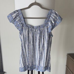 Max Studio babydoll cap sleeve blue summer top size large